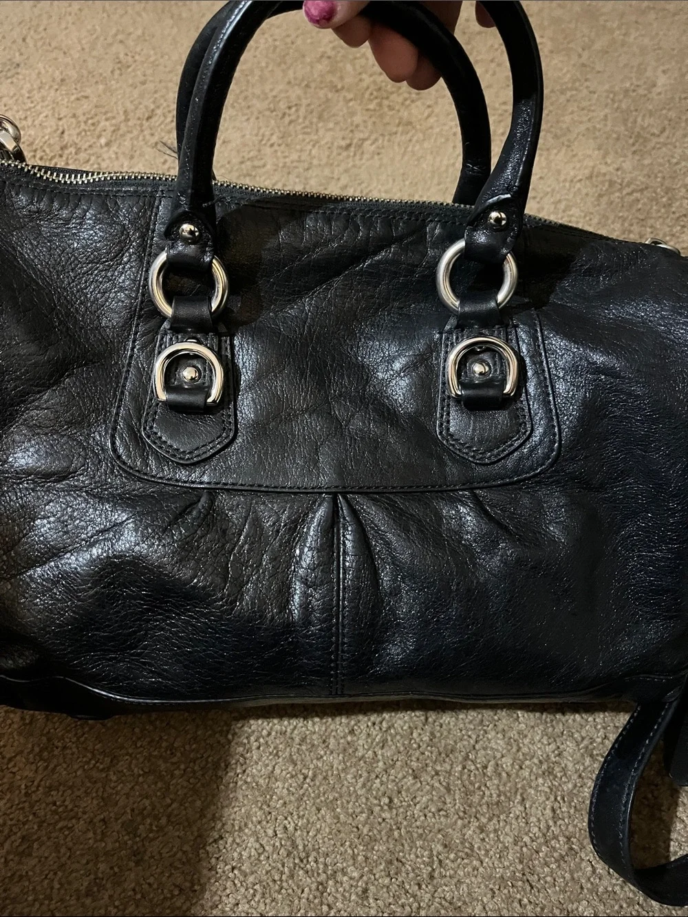 Coach Black Leather Shoulder Satchel with Silver Hardware - Picture 4 of 9